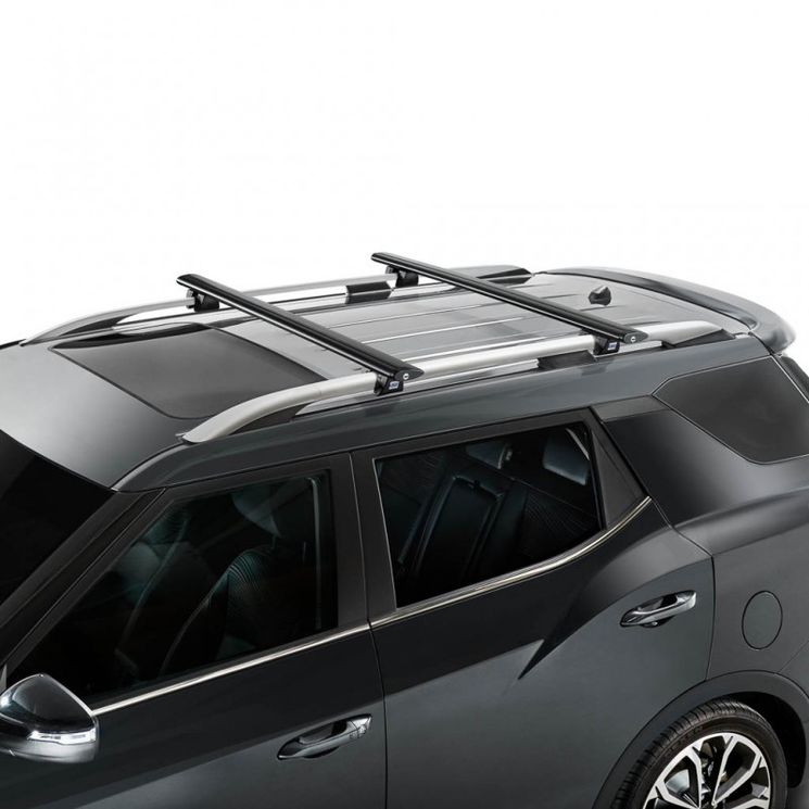 Jeu de 2 barres de toit en aluminium noir pour Peugeot Rifter dès 2018 - avec barres longitudinales